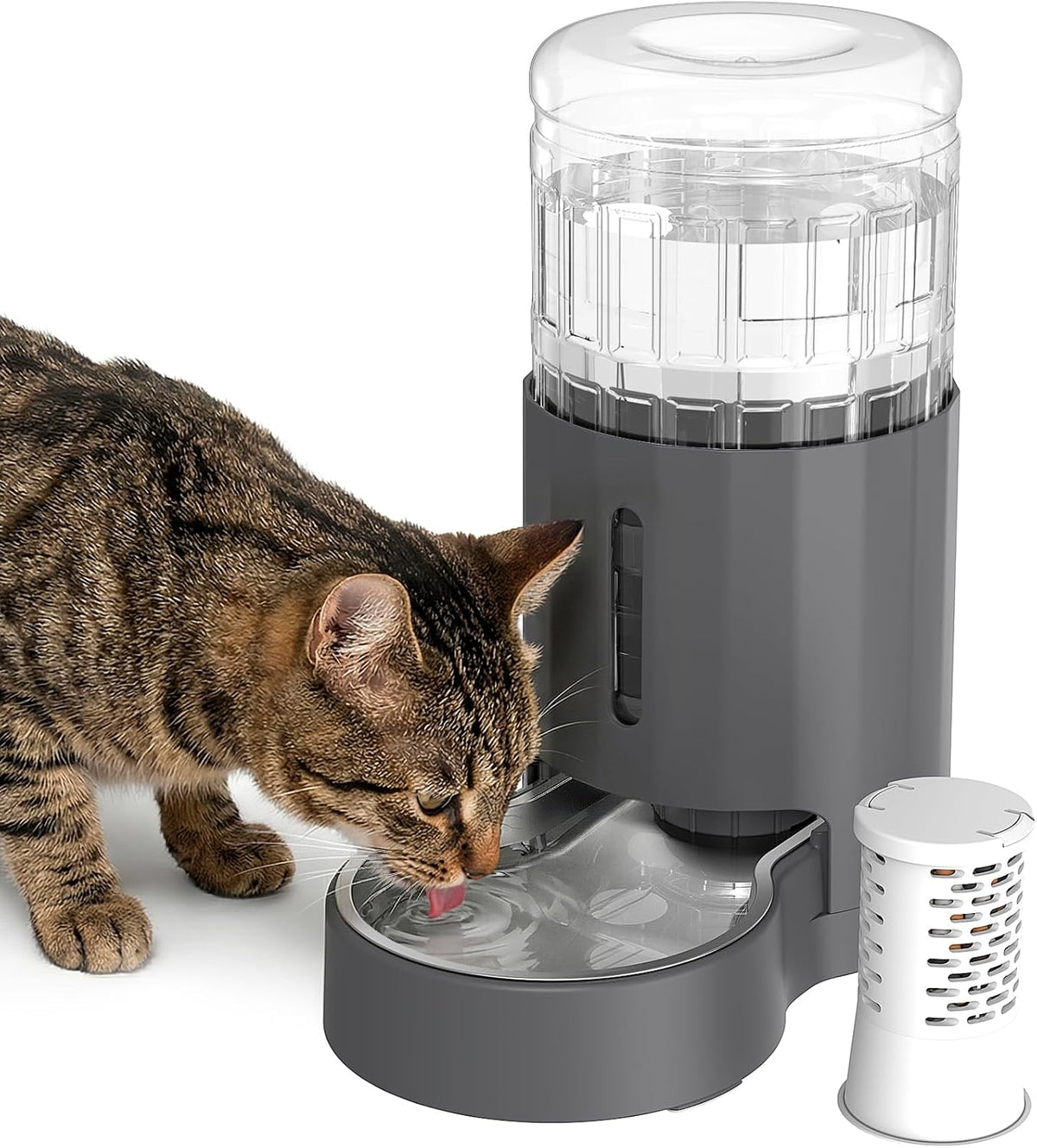 JUNSPOW Cat Water Dispenser with Filter and Stainless Steel Bowl (4L Grey)