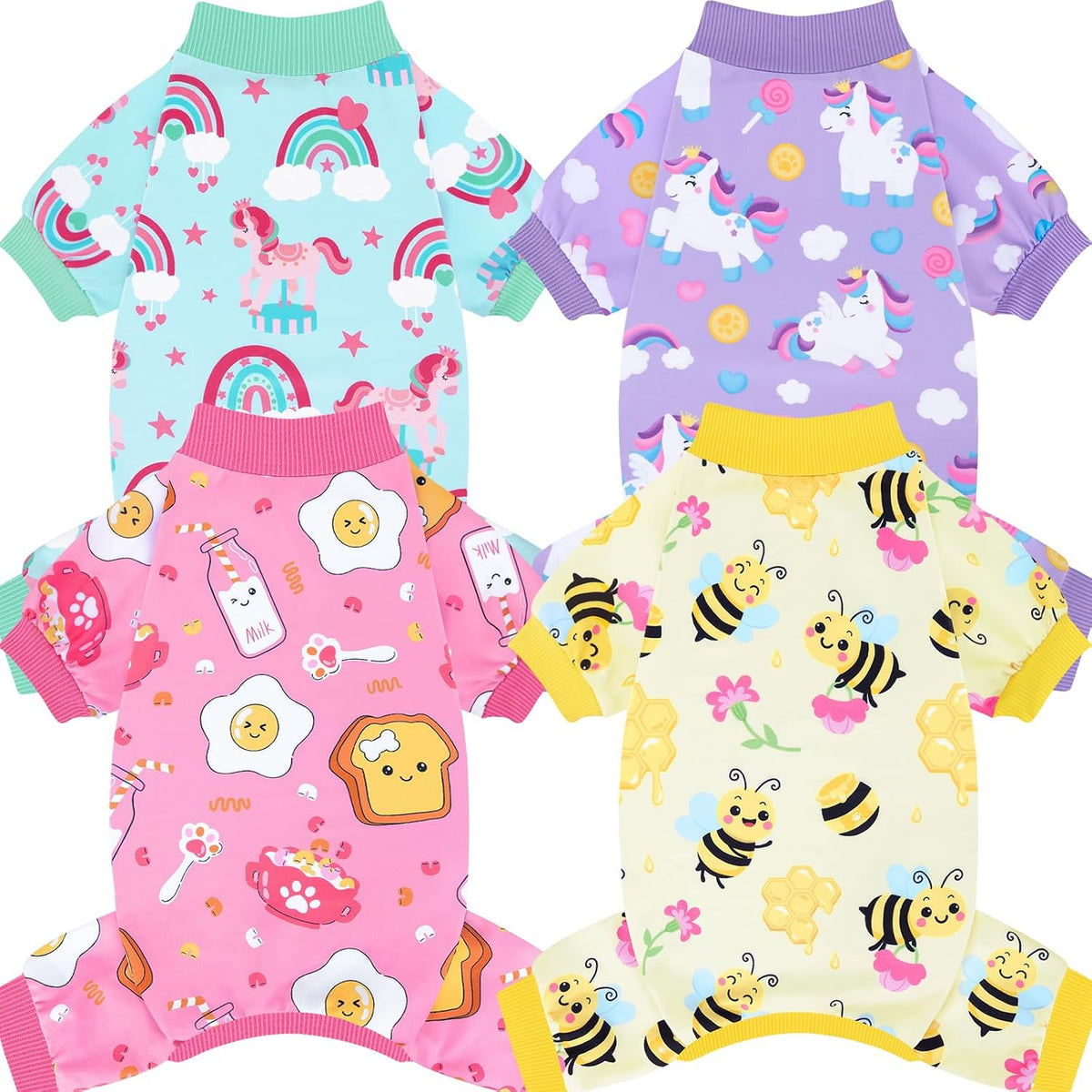 4 Pack Dog Pajamas Soft Puppy Clothes Onesie for Small Dogs, S