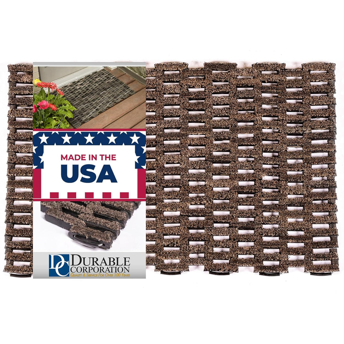 Durable Corporation Dura-Rug Outdoor Entrance Mat, Recycled Fabric Tire-Link Doormat, Heavy Duty Dirt Trapping Door Mat, 20" X 30"