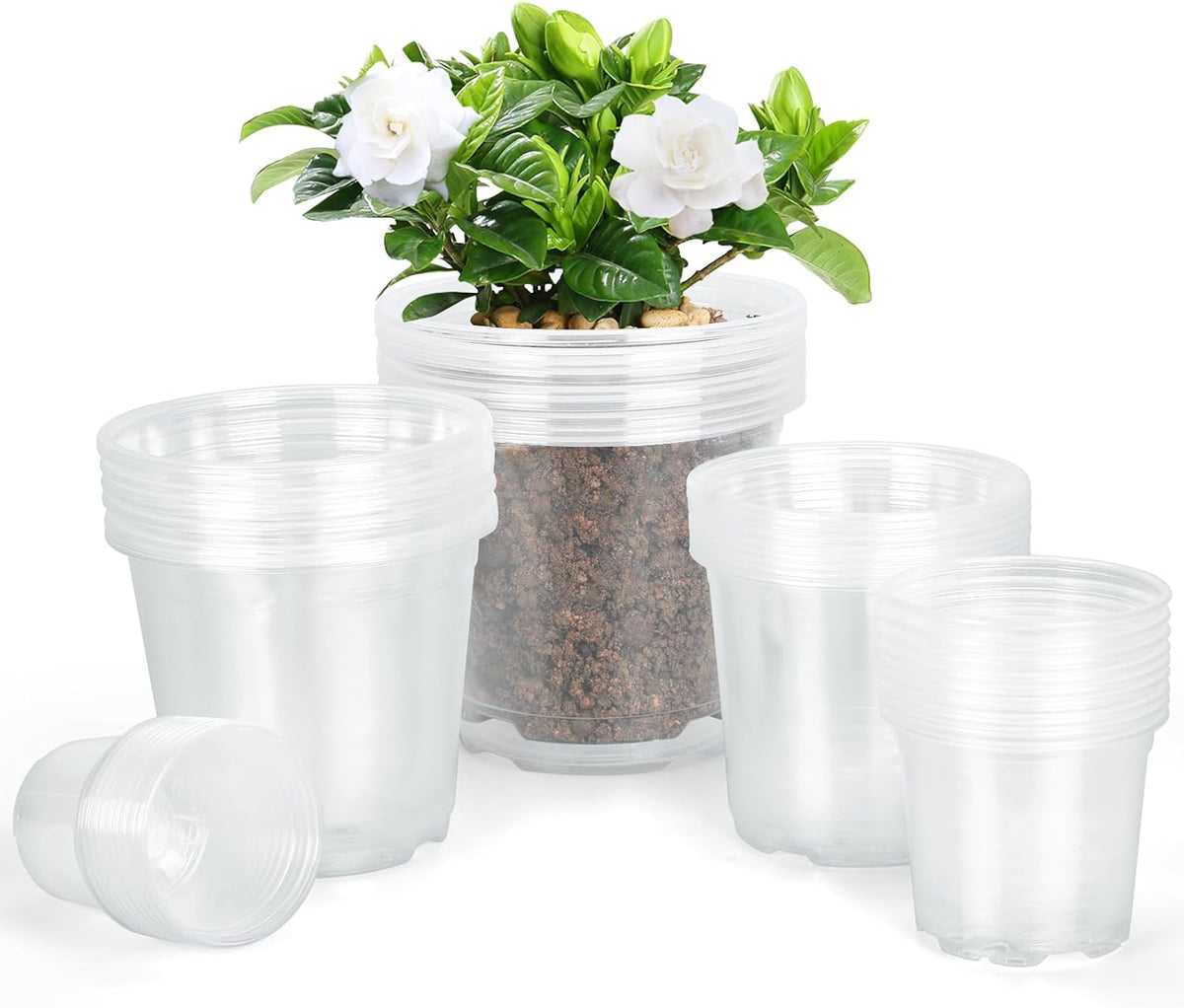 45 Pack 7/6/5/4/3 Inch Clear Nursery Pots for Plants, Clear Plastic Plant Pots with Drainage Holes, Transparent Variety Pack Flexible Garden Pot for Outdoor Indoor, Seed Starting Pots