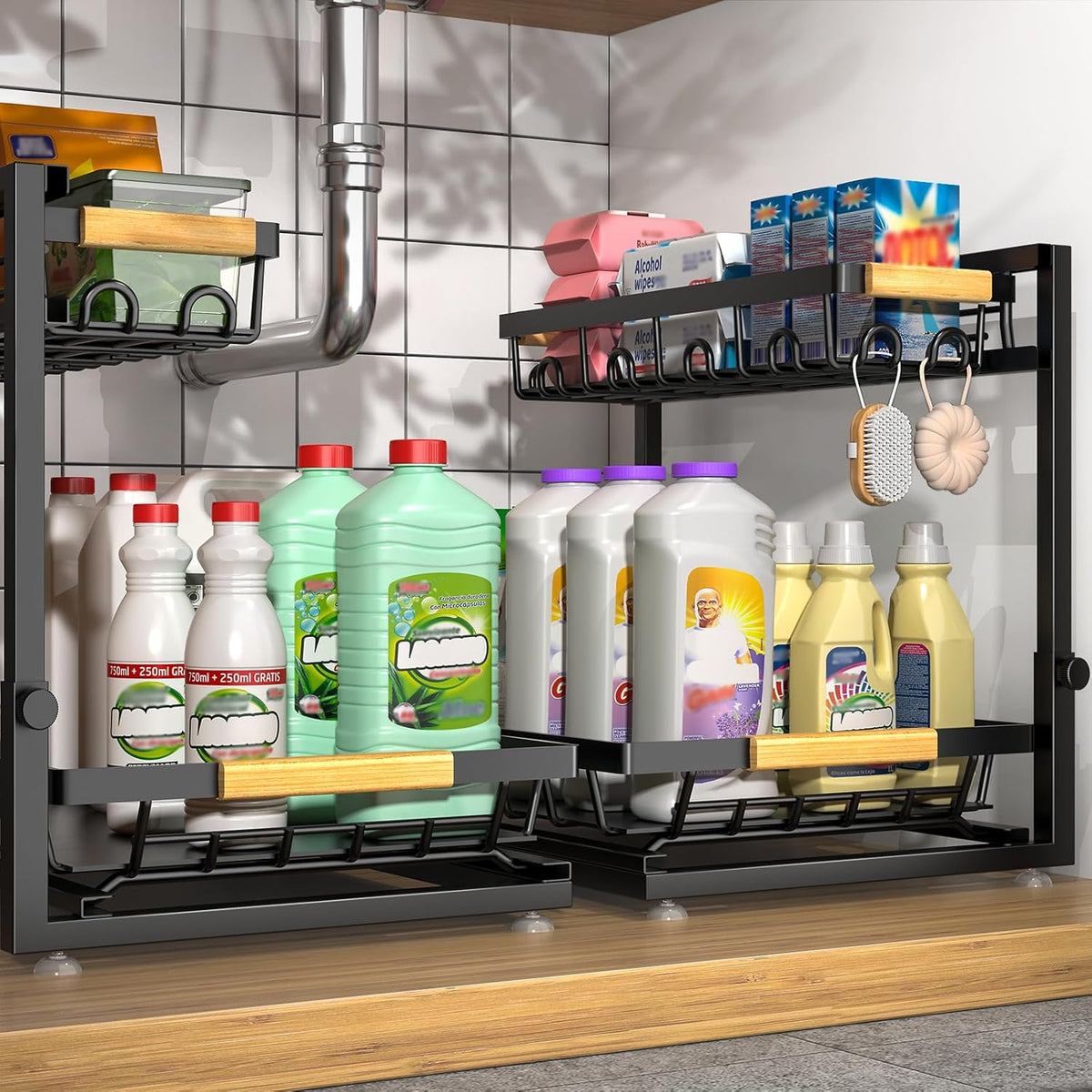 Sevenblue 2-Pack 2-Tier Height Adjustable under Sink Organizer & Storage