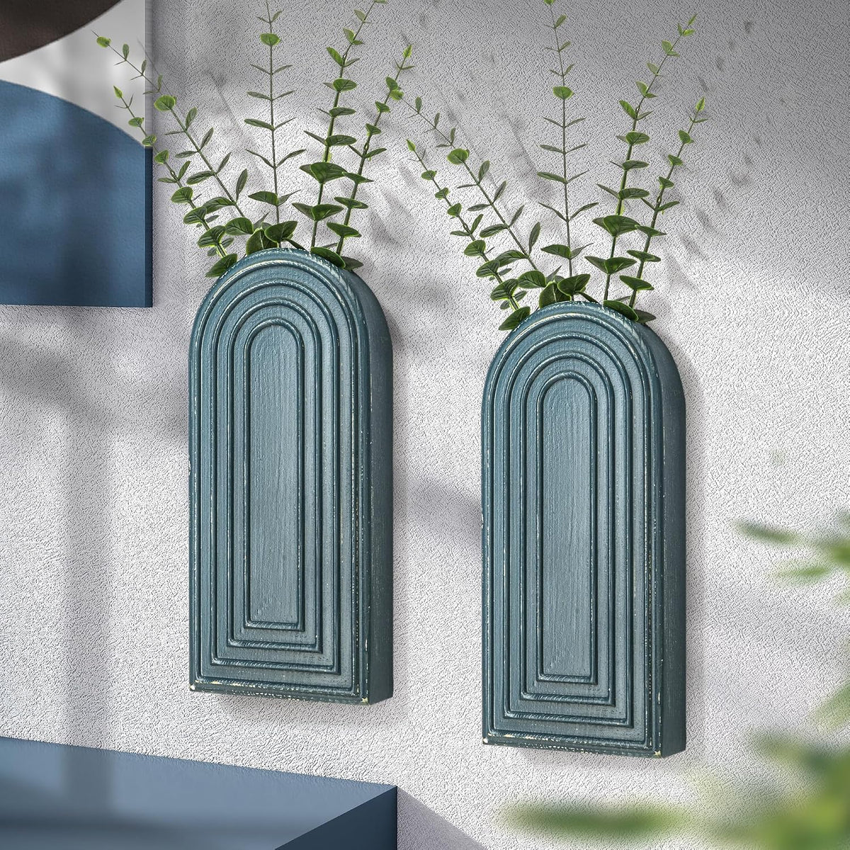 EOSAHR Wall Vase for Boho Room Decor: Wall Planter for Flowers, Denim Blue
