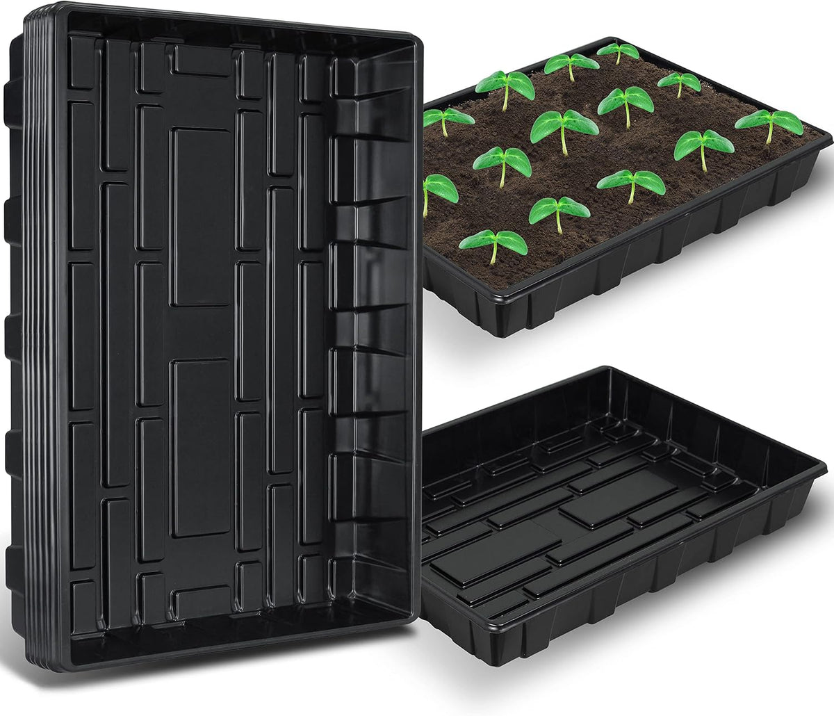 Gardzen 10 Pack Seed Trays, Reusable Plant Grow Trays, Ideal for Seed Starting, Microgreens, Indoor Gardening, and Greenhouse Plant Nurseries - No Drain Holes, 17.3" X 13"