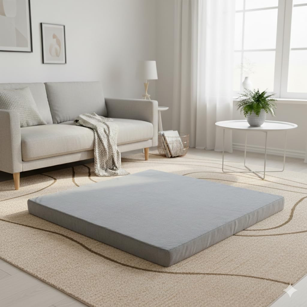 Velvet Zabuton Meditation Mat - Large Floor Pillow for Adults & Yoga Meditation Cushion - High Density Foam Floor Seating with Washable Cover, 31X31 Inch (Gray)