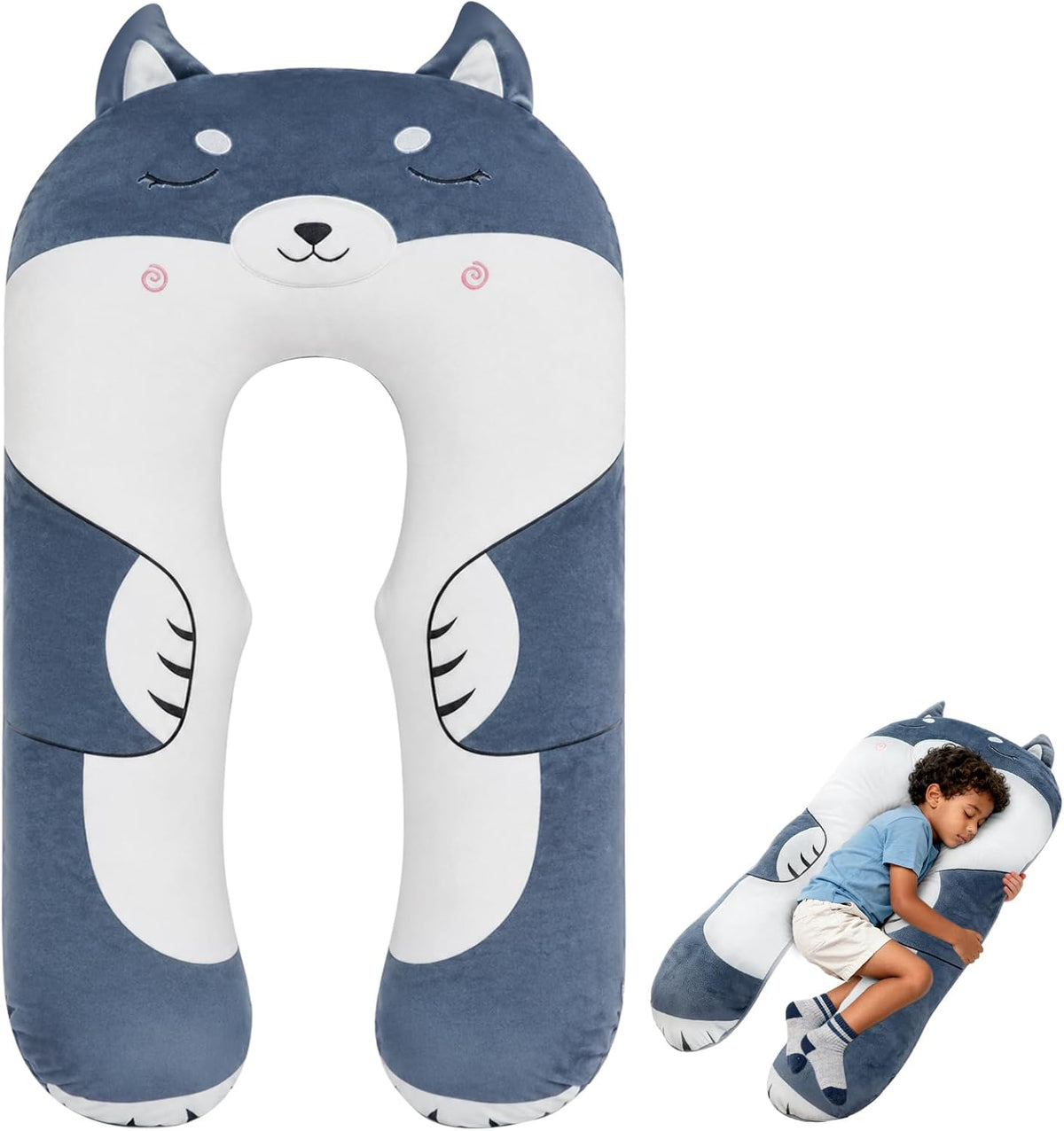 IFOYO 43" Minky Dog U-Shape Kids Body Pillow, ADHD & Sensory Relief