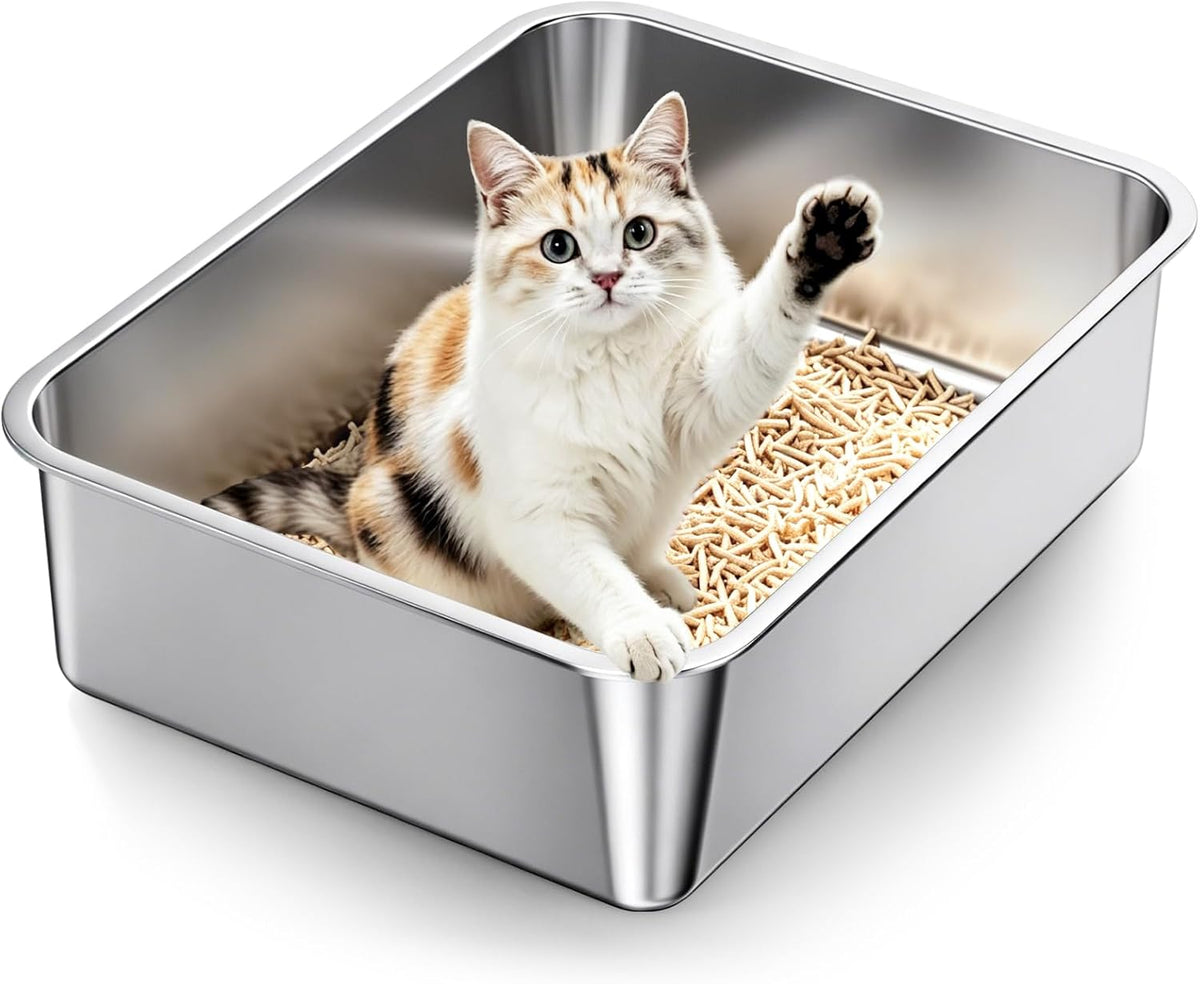 Stainless Steel High Sides Cat Litter Box,Medium
