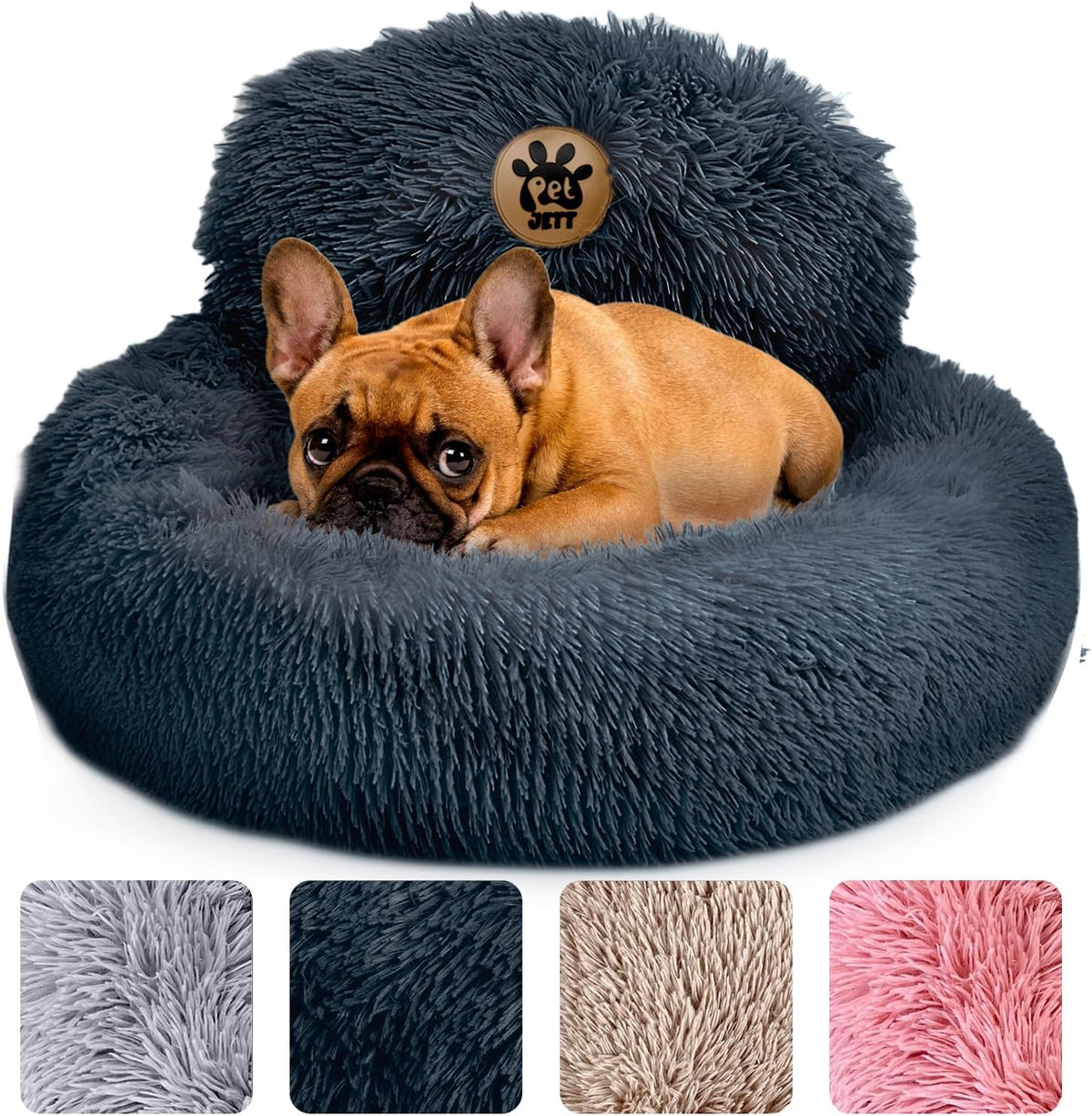Petjett Small Dog Bed - 23'' round Dog Beds, Calming Puppy Bed - Washable Dog Bed - Anti-Slip, Super Soft Fluffy Plush Faux Fur Pet Bed, Anti-Anxiety Premium Comfort Donut Bed, Fits Dogs Upto 25 Lbs