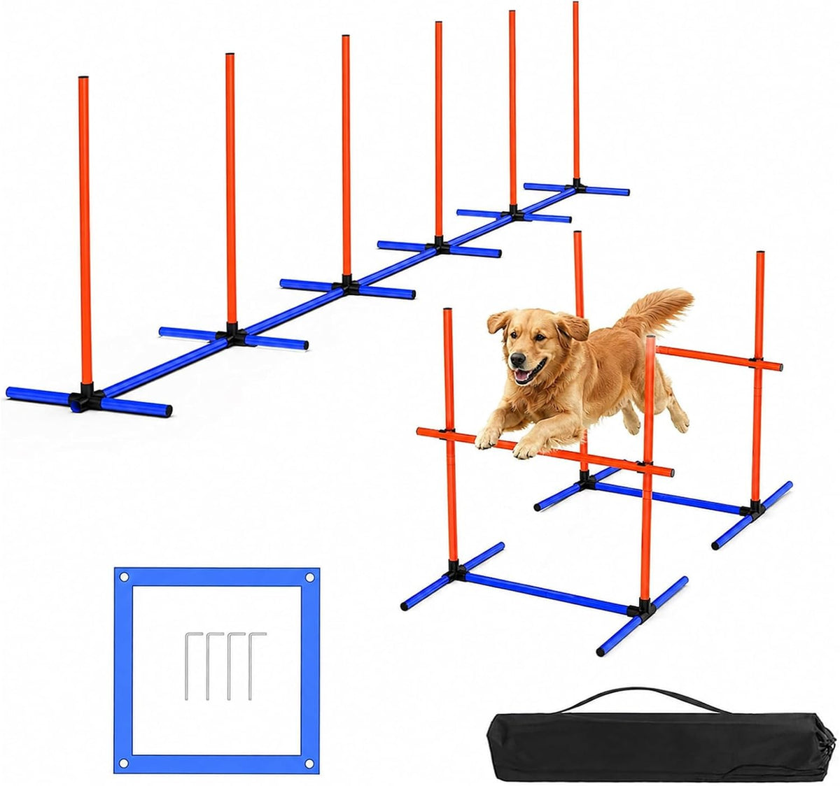 Dog Agility Course Backyard Set, 4-Set Hurdles with Weave Poles