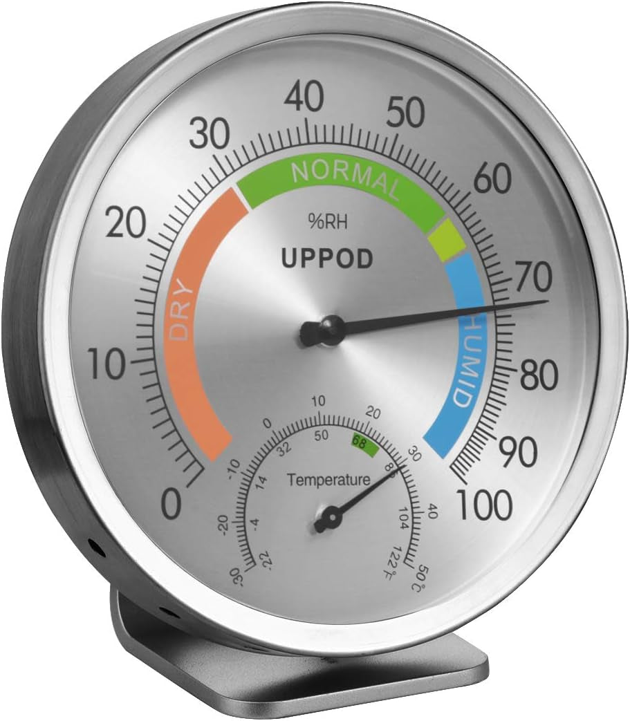 5" Indoor Outdoor Hygrometer/Thermometer, Humidity Gauge Indicator Temperature Humidity Monitor, Analog Hygrometer Humidor (English Version)
