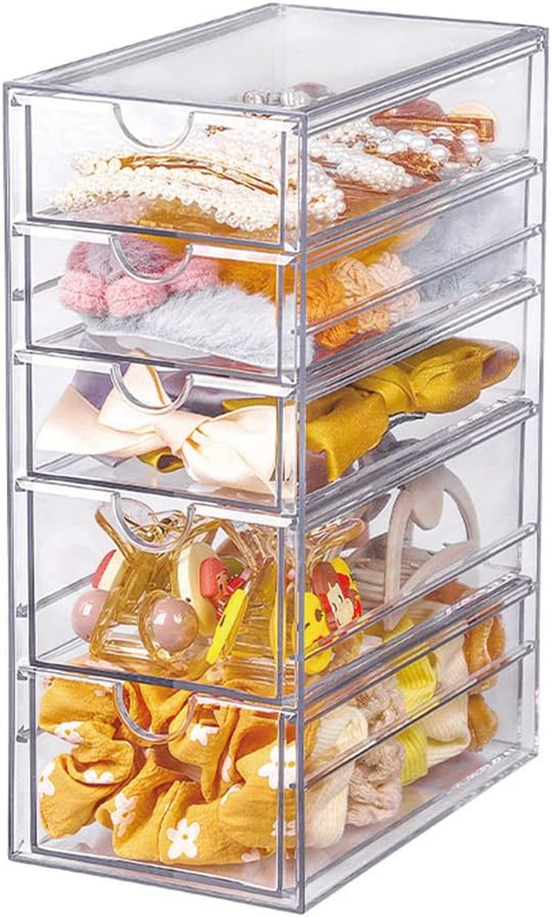 Clear Hair Accessories Organizer Storage Box with 5 Drawers for Women Girl