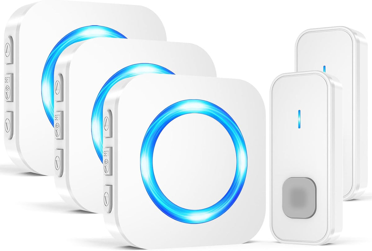 SURFOU Wireless Doorbell 2 Buttons 3 Receivers, 1300Ft, 55 Chimes 5 Vol