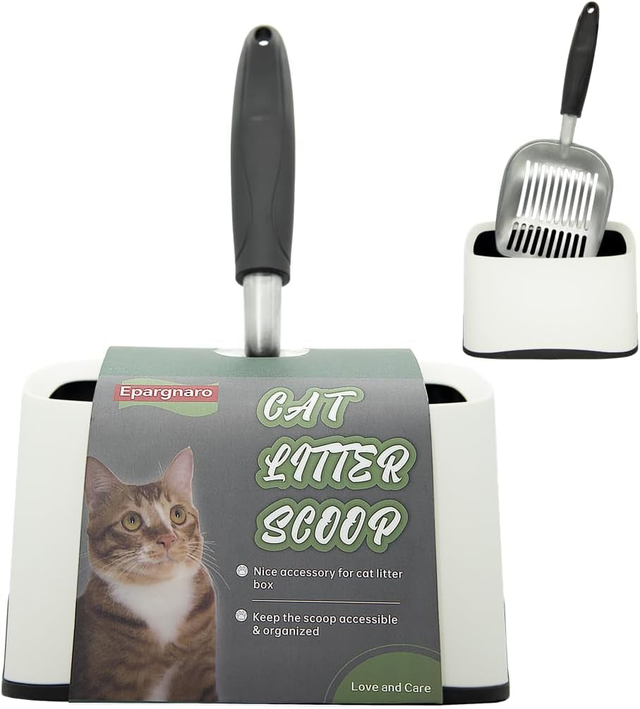Heavy Duty Cat Litter Scoop with Holder - All Metal Cat Litter Scooper with Holder - Speed Sifter Litter Box Scooper Captures All Clumps - Aluminum Cats Litter Scooper