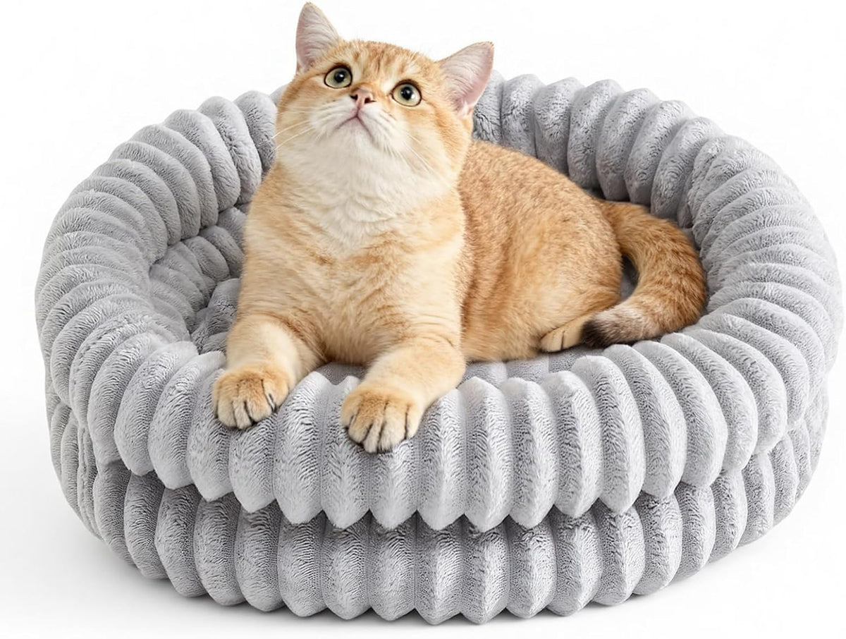 Cat Bed, Cute Kitten Bed for Indoor Cats & Small Dogs, 20" Gray