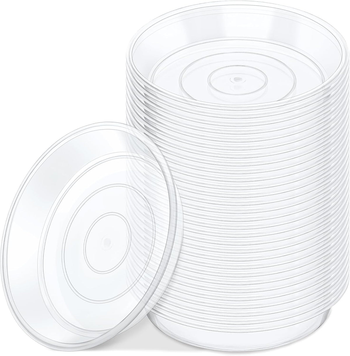 GREANER 30 Packs Clear Plant Saucers, 5 Inch Plastic Trays for Plants, Heavy Duty Drip Trays for Potted Plants, No Holes Pot Trays for Indoor Outdoor Plants