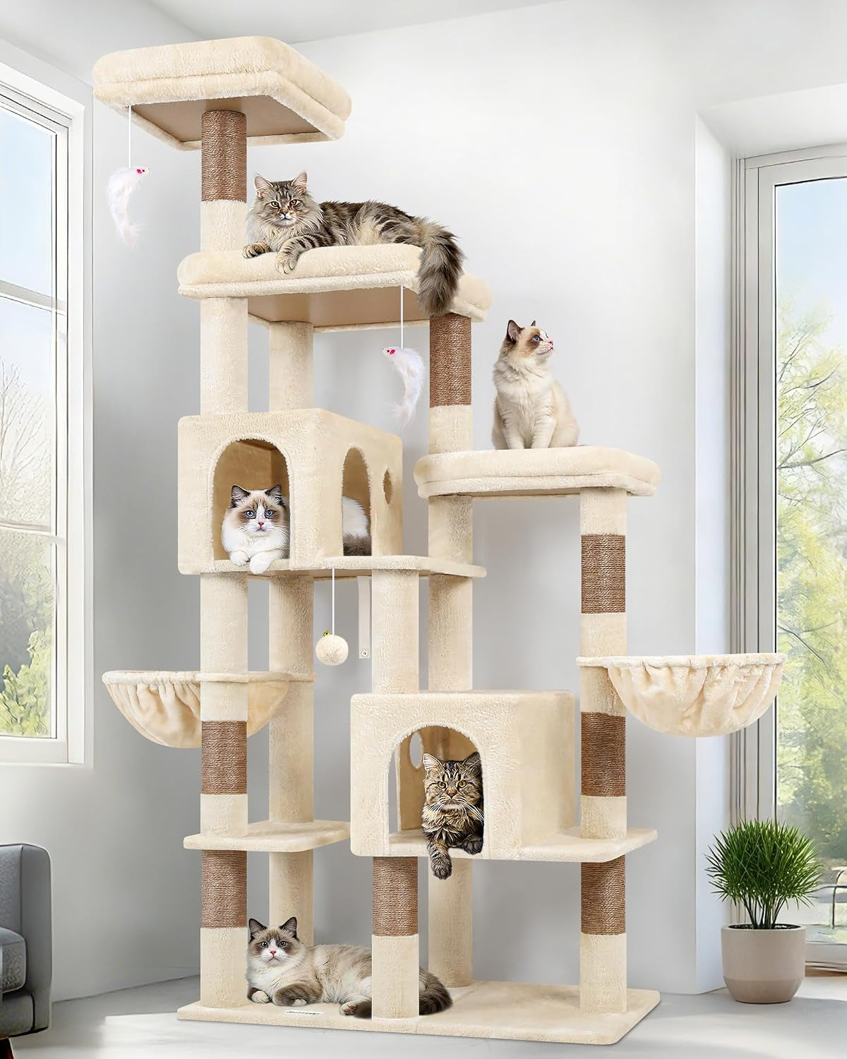 Globlazer 74In Large Sturdy Cat Tree for Large Cats, F74F, Beige