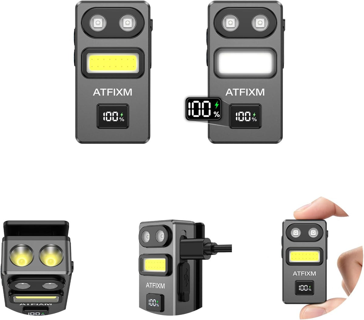 EDC Clip-On Flashlight Rechargeable 2Pack, LCD Display Flash Light