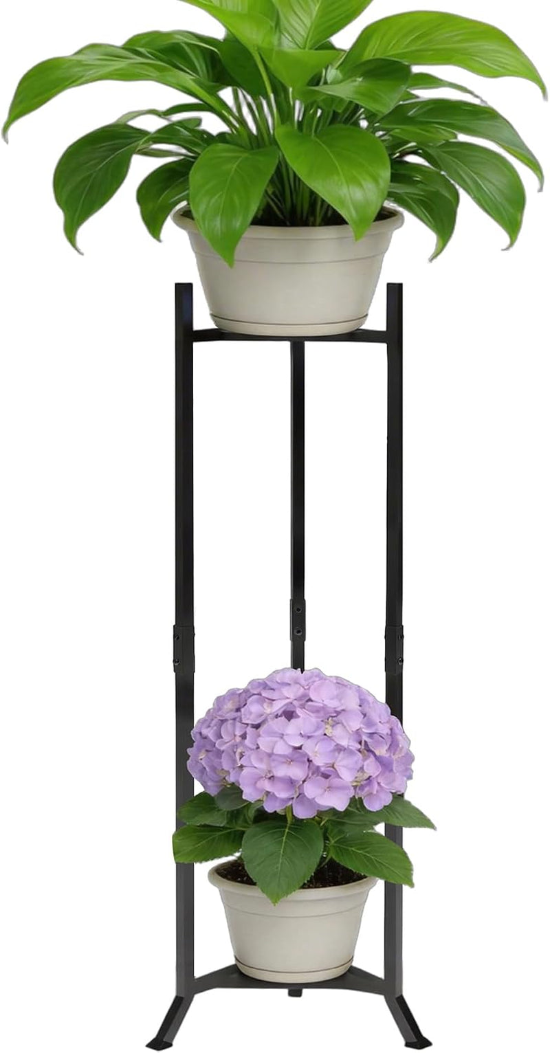2 Tier Plant Stand Indoor Outdoor, Tall Metal Adjustable Plant Holder for Patio Living Room Balcony Garden, No Wobble Design (No Pots)