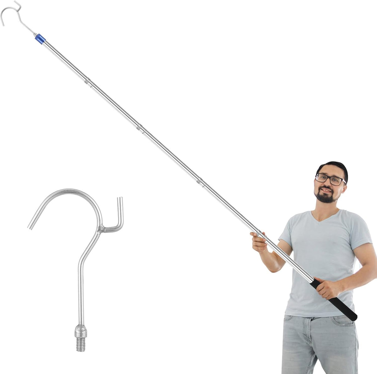 Clothes Hook Pole, Clothes Hanger Reaching Hook - Adjustable 35 to 78 "