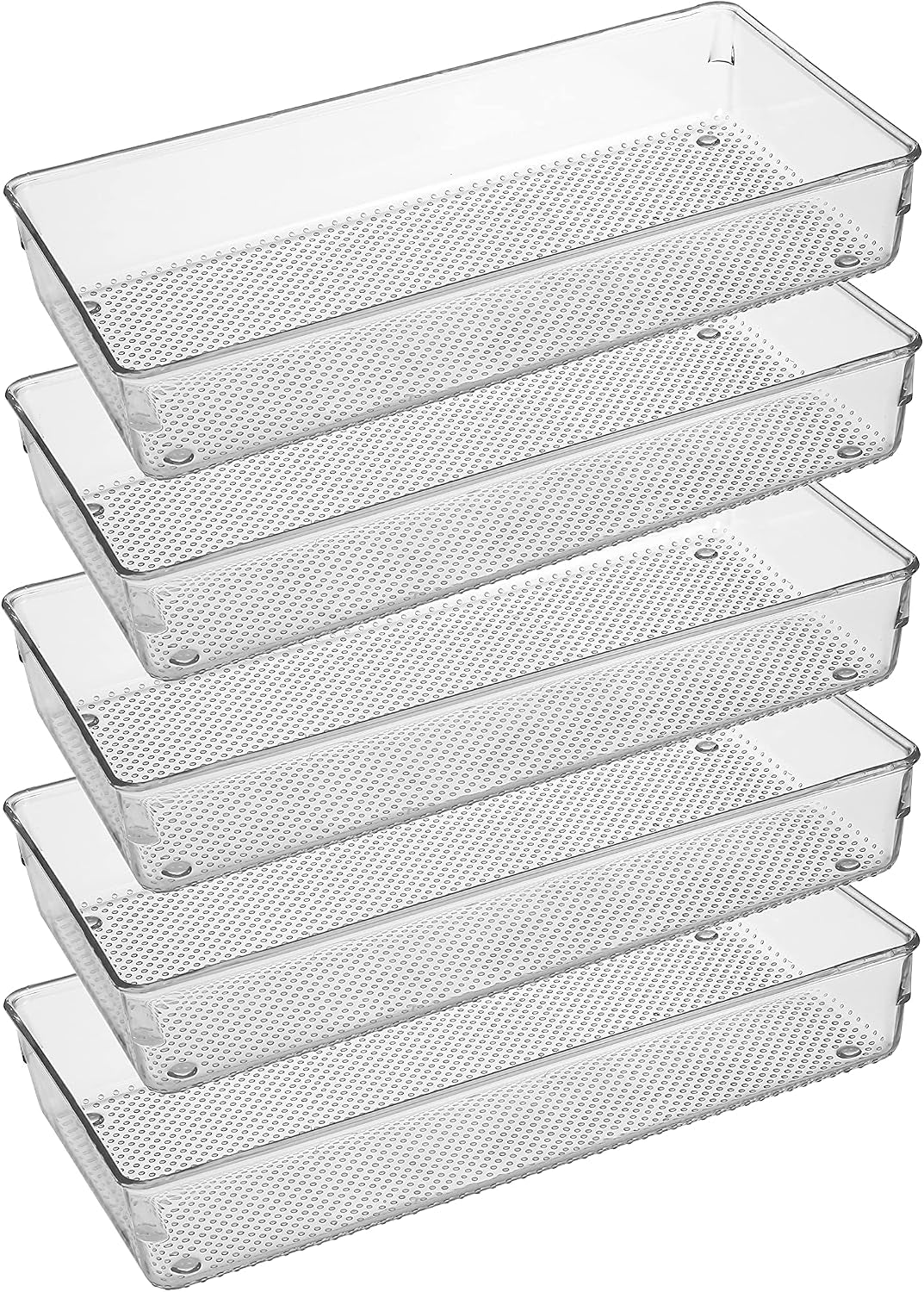 5 Pack Clear Plastic Drawer Organizer Tray Cutlery Utensil Makeups Drawer Silverware Organizers 12" X 6"