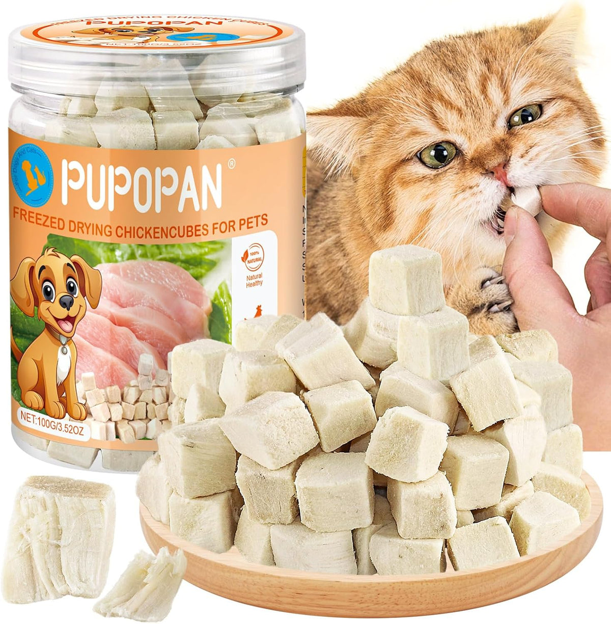 Freeze-Dried Chicken Cat Treats, 3.52 Oz Chickens Cube Snacks for Pets