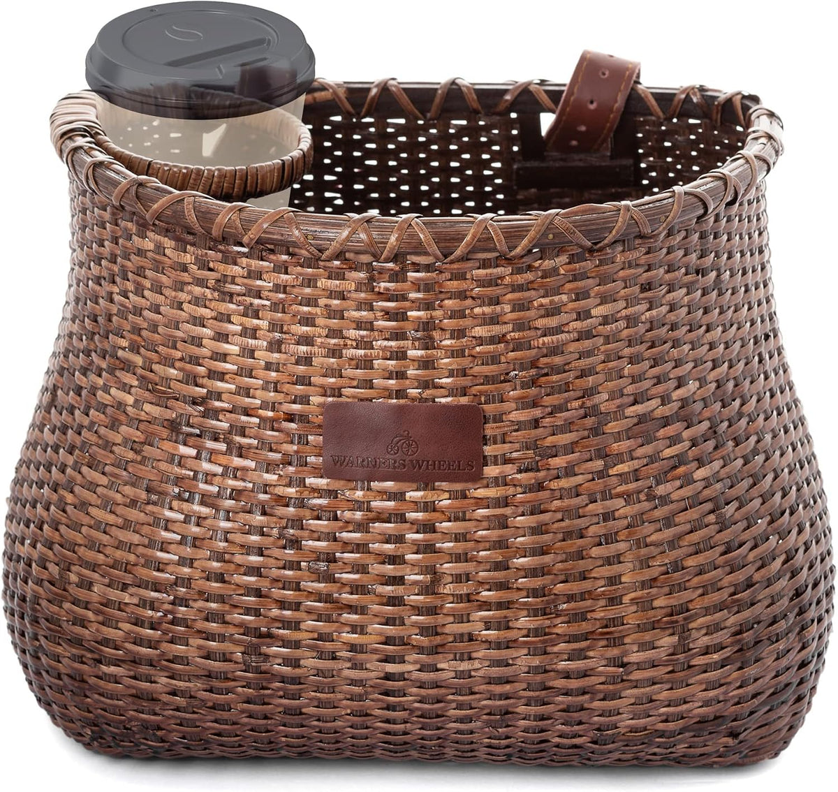 Warners Wheels Bike Basket Front for Women'S and Mens Cruiser with Coffee Cup Holder, Handmade Bicycle Basket for Adult Bikes Mounts to Front Handlebars of Beach Cruisers