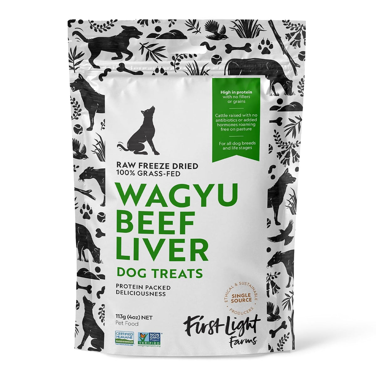 First Light Farms Freeze-Dried Wagyu Beef Liver Dog Treats, Grass-Fed, 4Oz