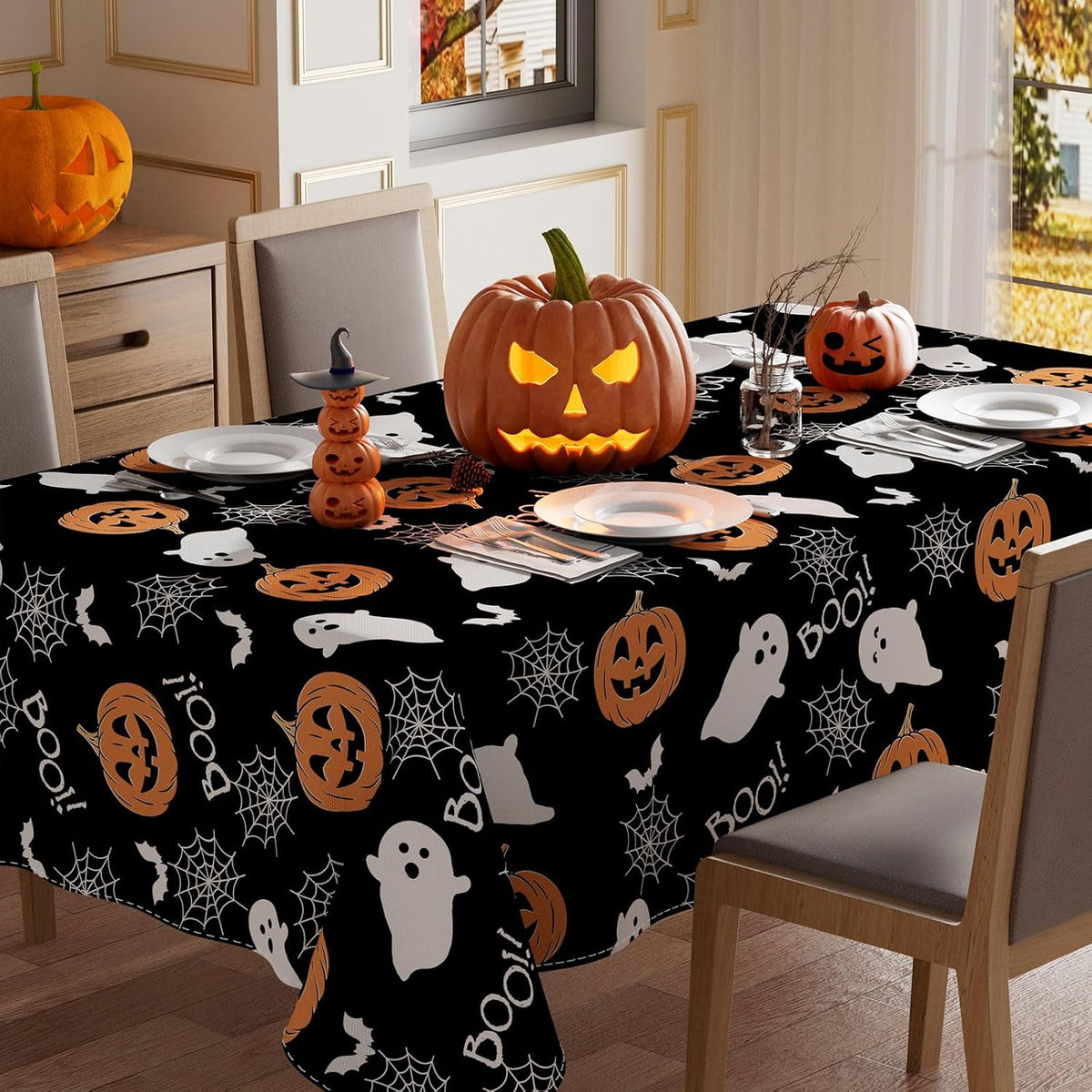 XCHI Halloween Spooky Ghost Rectangle Tablecloth Decorations 60X84 Inch