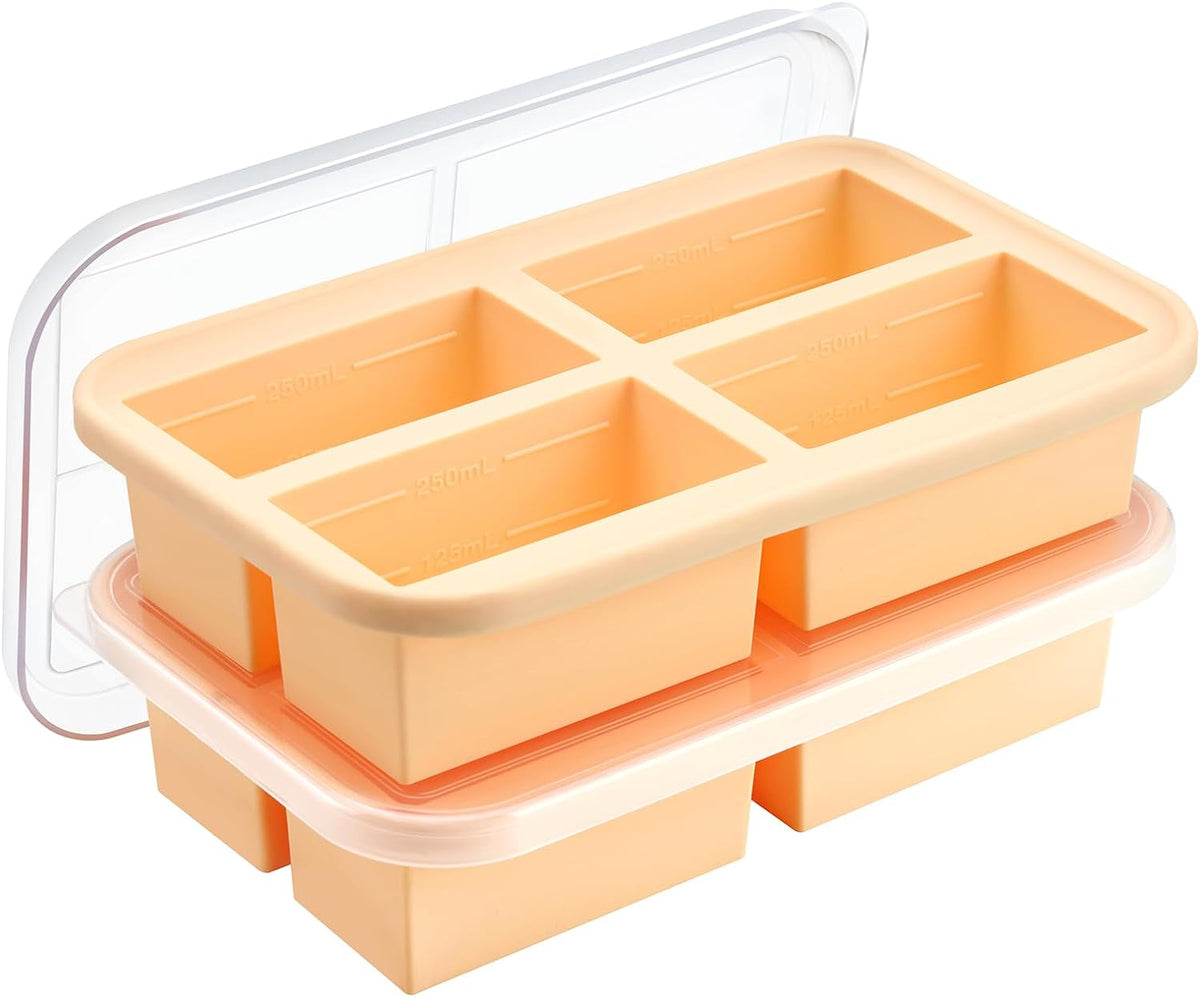 Winrock Super Ice Cube Tray 1 Cup X 4 Portions Big Silicone Freezing Mold with Lid, for Soup&Meal, Prep Food Leftovers Freezer Storage Container, 2Pack