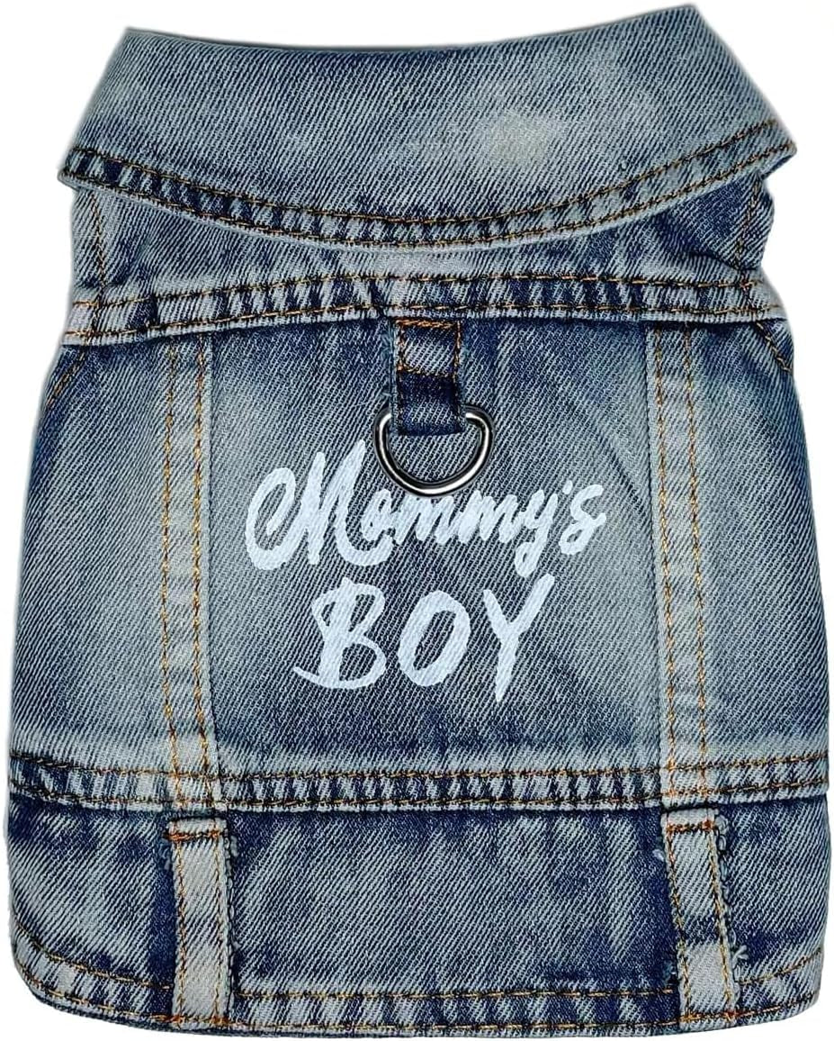 Mommy'S Boy Dog Jeans Jacket,Pet Overalls Denim Coat,Puppy Clothes(Xs)