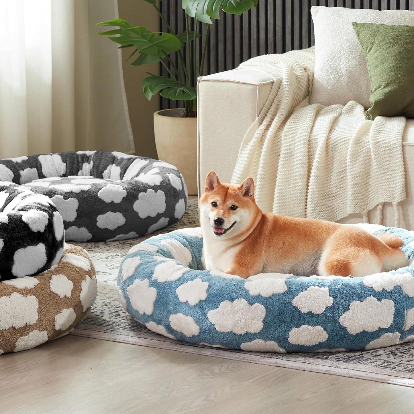 JOEJOY Donut Dog Bed Medium Size Dog, Cute round Calming Pet Bed with Removable Washable Cover, Orthopedic Puppy Bed with Jacquard Shaggy Plush & Non Skid Bottom