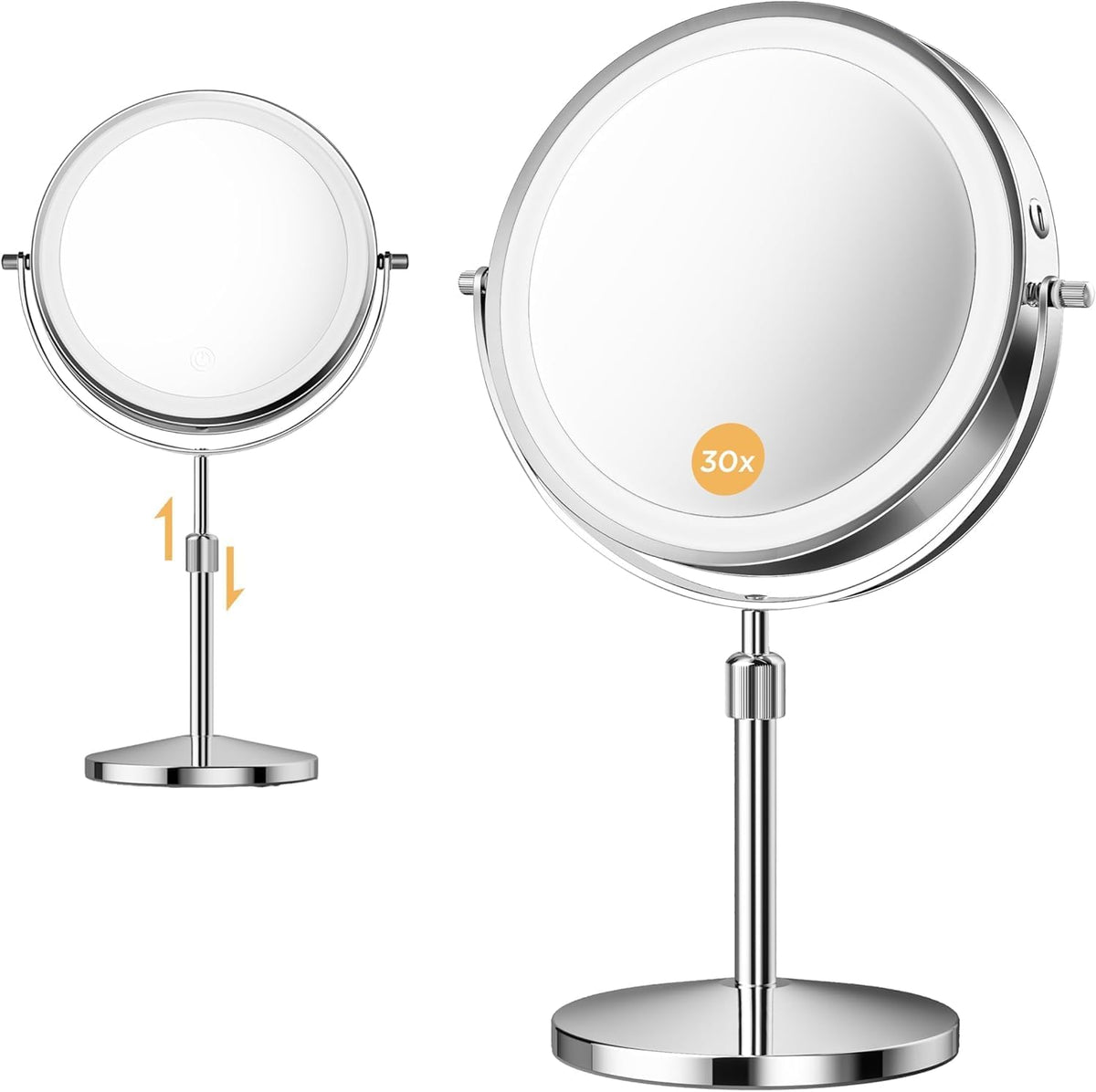 9 Inch Double-Sided Makeup Mirror, 1X/30X, 3 LED Lights, 5000Mah