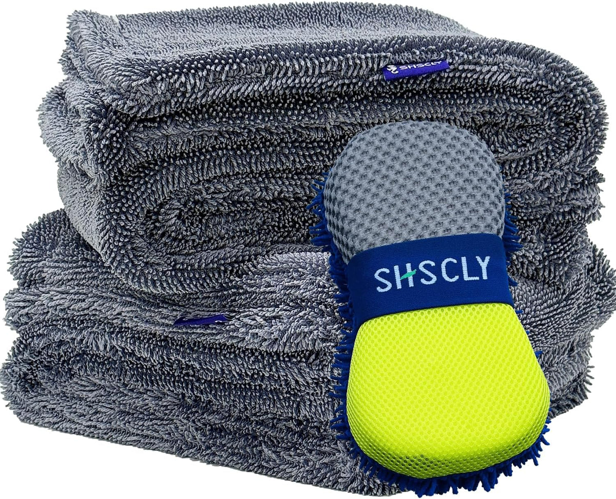 SHSCLY 2-Pack Dual-Sided Twist Loop Microfiber Car Drying Towel 23"L X 18"W