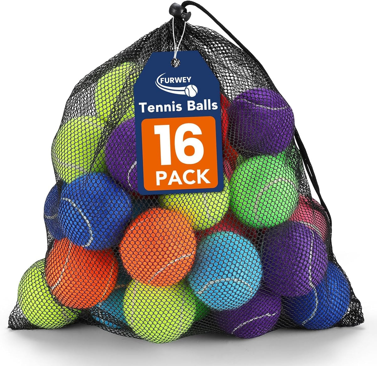 FURWEY Colorful Tennis Balls for Dogs, 2.5 Inches, 16 Pack, Non Squeaky