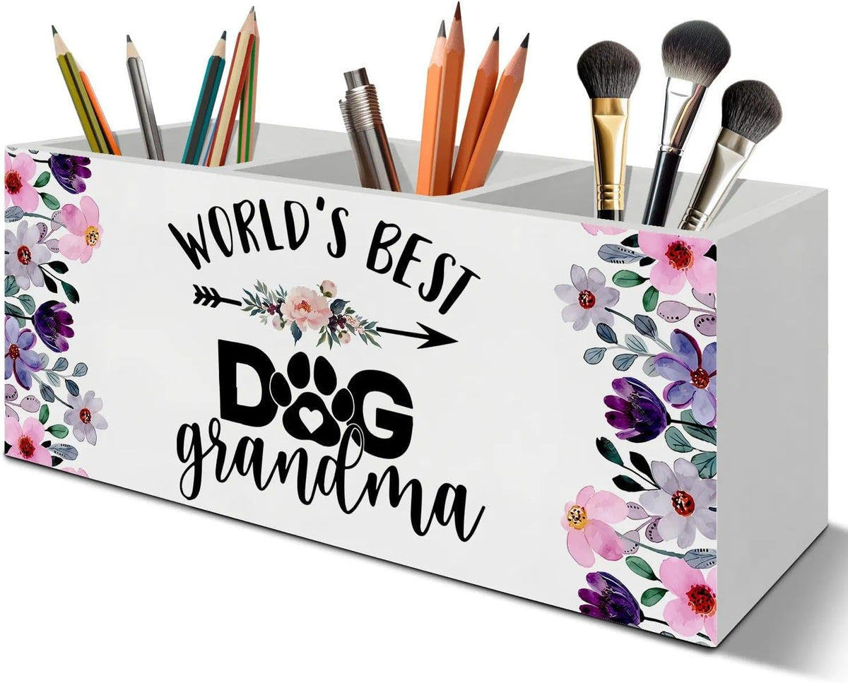 Dog Grandma Gifts Pen Pencil Holder Organizer for Desk Accessories, Dog Mom Gifts for Women, Pet Owners Lovers Gift Wooden Box Signs Decorations for Home Office Desk Tabletop