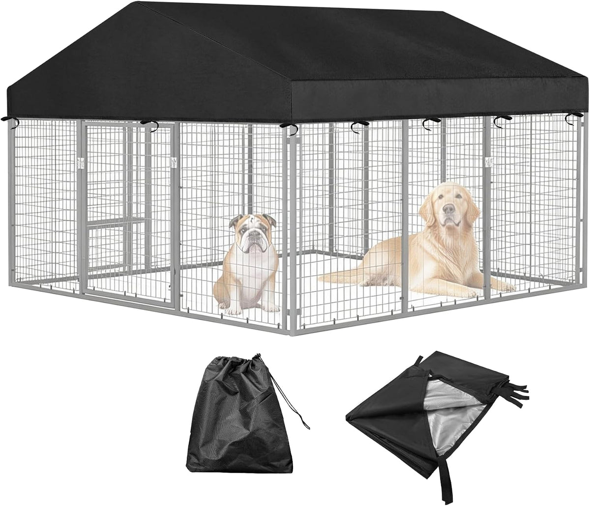 10'W X 10'L Waterproof Dog Kennel Cover Outdoor 600D Oxford Fabric Dog Kennel Roof with Silver Uv-Protective Coating for Windproof, Rainproof, Sun-Protective(Covers Only)