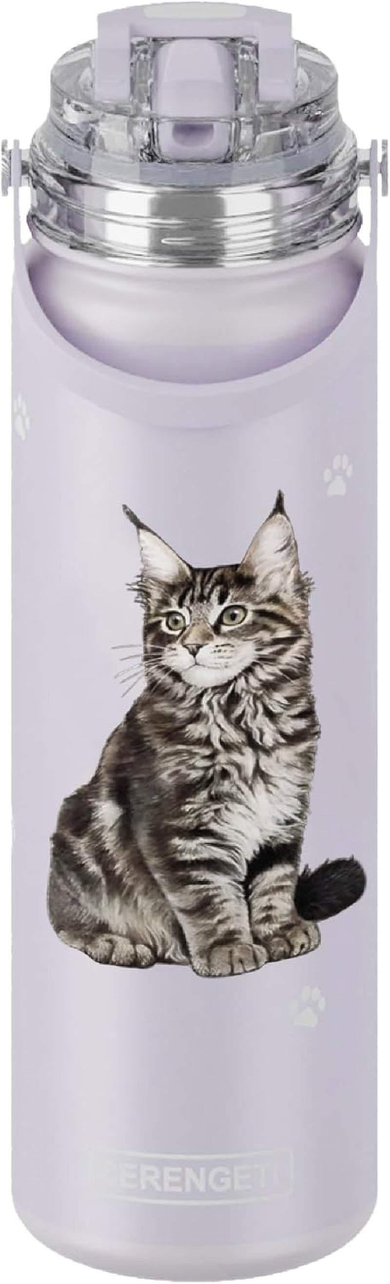 Maine Coon Stainless Steel Water Bottle 24 Oz. with Spill Proof Detachable Straw - Double Walled Vacuum Insulated Water Flask - Realistic 3D Print - SERENGETI Waterbottle (Maine Coon)