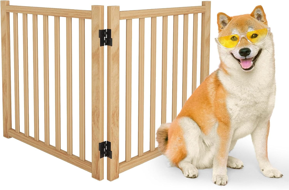 Wooden Freestanding Dog Gates Indoor- 23" Height 2 Panels