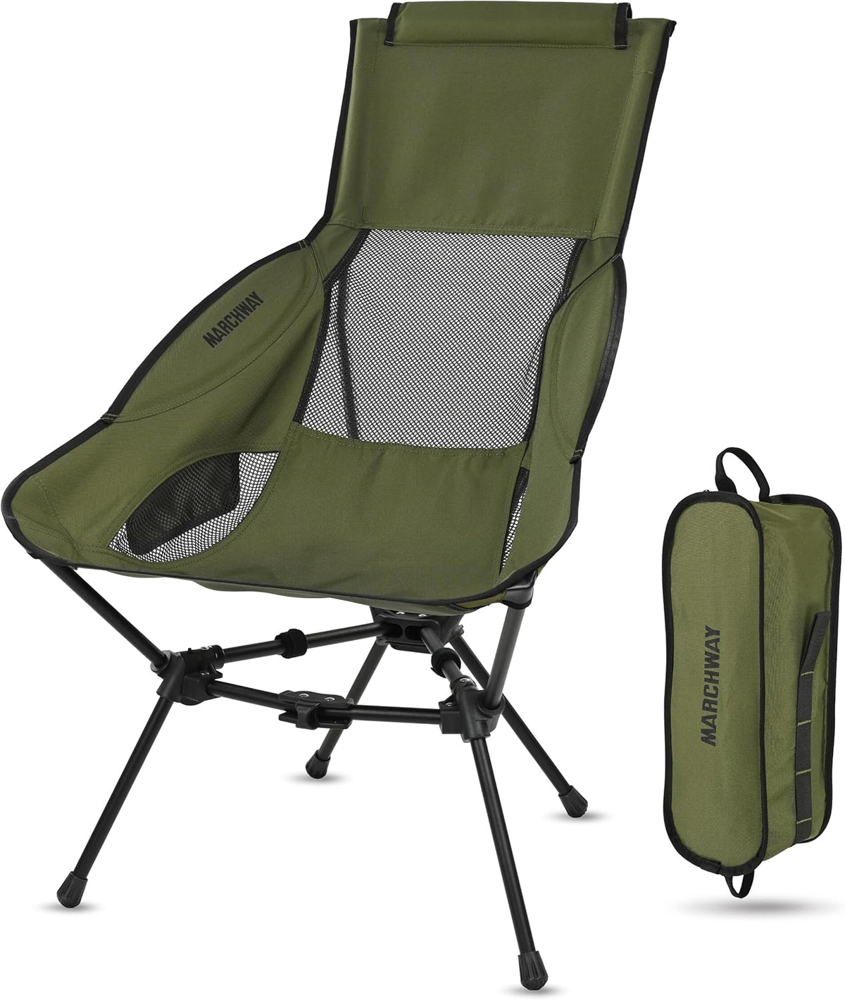 MARCHWAY Lightweight High Back Folding Camping Chair with Head Support