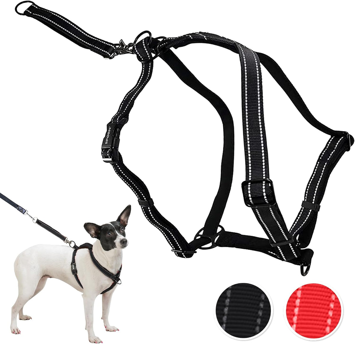 SPORN Ultimate Control No Pull Dog Harness for Medium-Sized Dogs - 4-In-1 Adjustable Dog Harness with Front, Back & Dual-Clip Options & Emergency Grab Handle - Easy On/Off, Padded Comfort (Black, M)