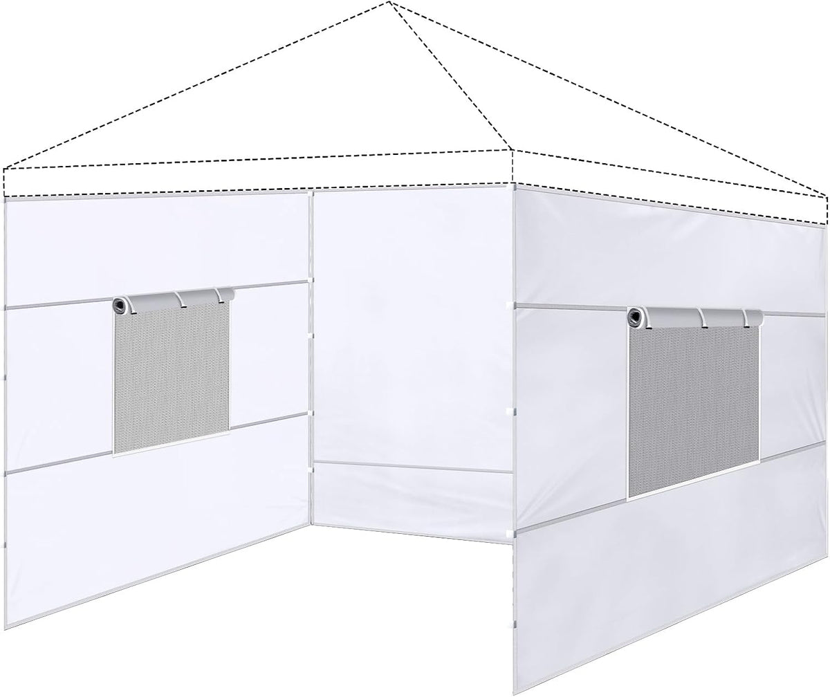 3 Pcs 10X10 Canopy Sidewalls with Roll-Up Windows for Straight Leg, White