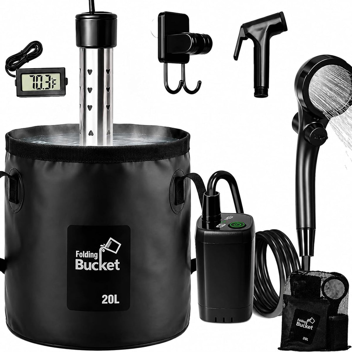 Portable Shower for Camping with Heater,1500W High-Power Quick Heating