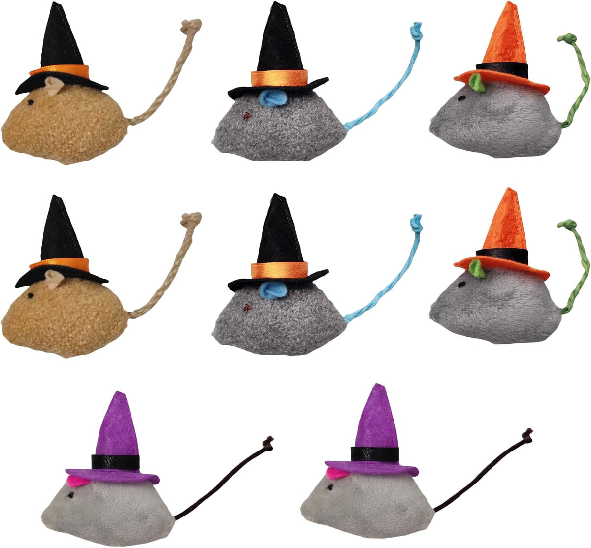 Catnip Mice Cat Toys – 8 Pack Plush Halloween Mouse Toys with Magic Hats for Indoor Cats, Interactive Chew Toys with Catnip, Soft and Durable