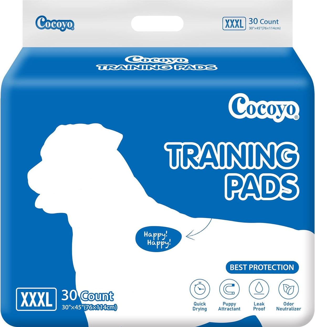 COCOYO Best Value Dog Training Pads Giant Size | Dog Pee Pads XXXL Size | Super Absorbent Puppy Pads (30" X 45", 30 Count) (XXXL)