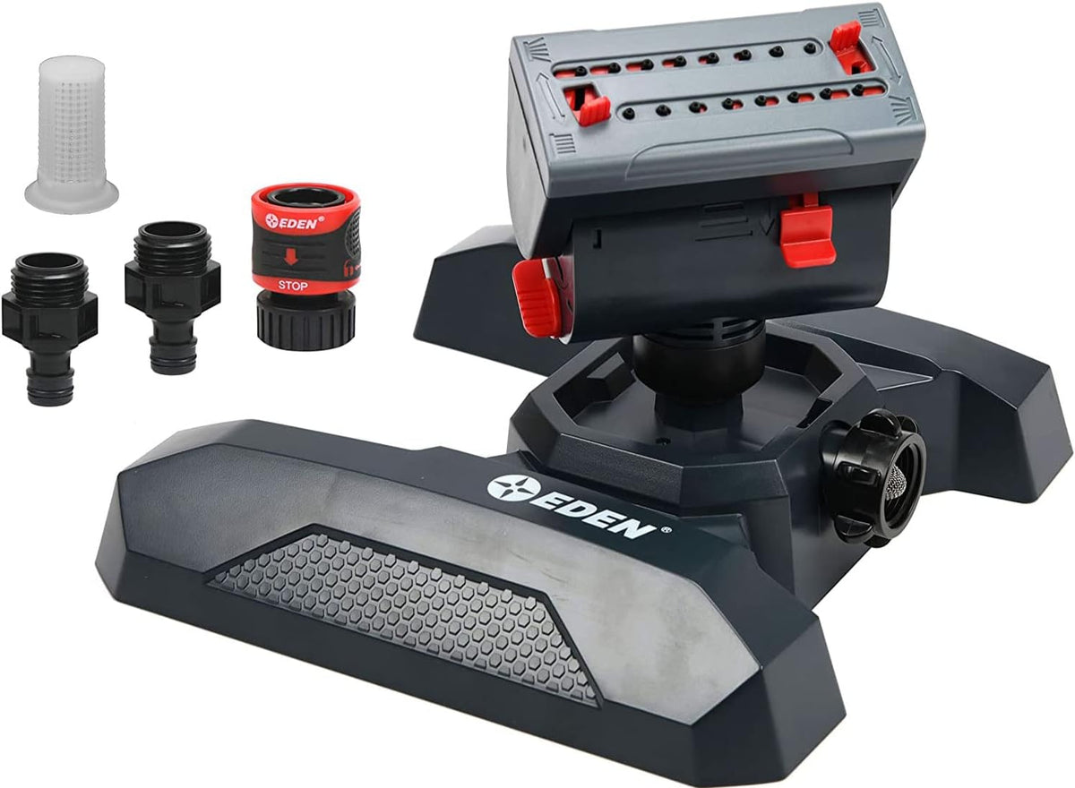 Eden 95124 Adjustable 4-Way Mini Turbo Oscillating Sprinkler W/Quick Connect Starter Set, Covers up to 4,069 Sq. Ft. Heavy Weight Base