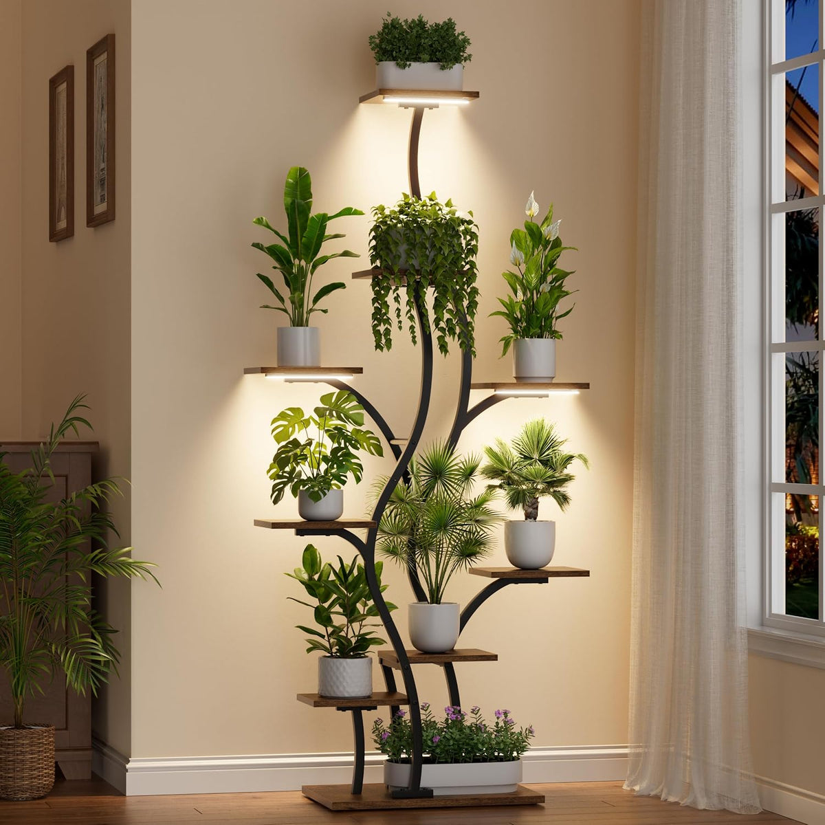 Plant Stand Indoor with Grow Lights - Lighted Plant Shelf Tall for Corner