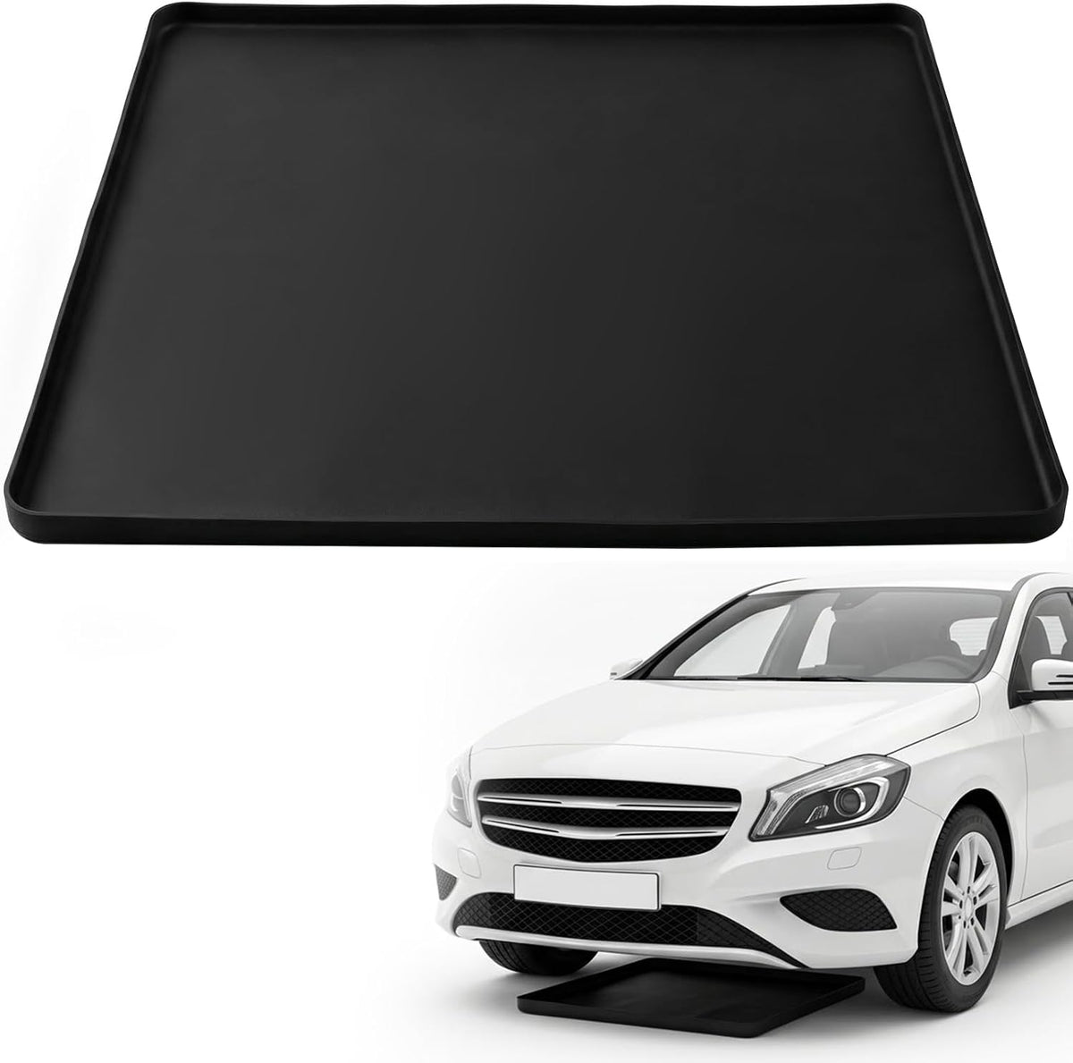 Oil Spill Mat for under Car, Garage Floor Mat Drip Tray, Soft Silicone Oil Drip Pan with Raised Edge, Non-Slip No Splatter Driveway Pad for Auto & Home Floor Protection