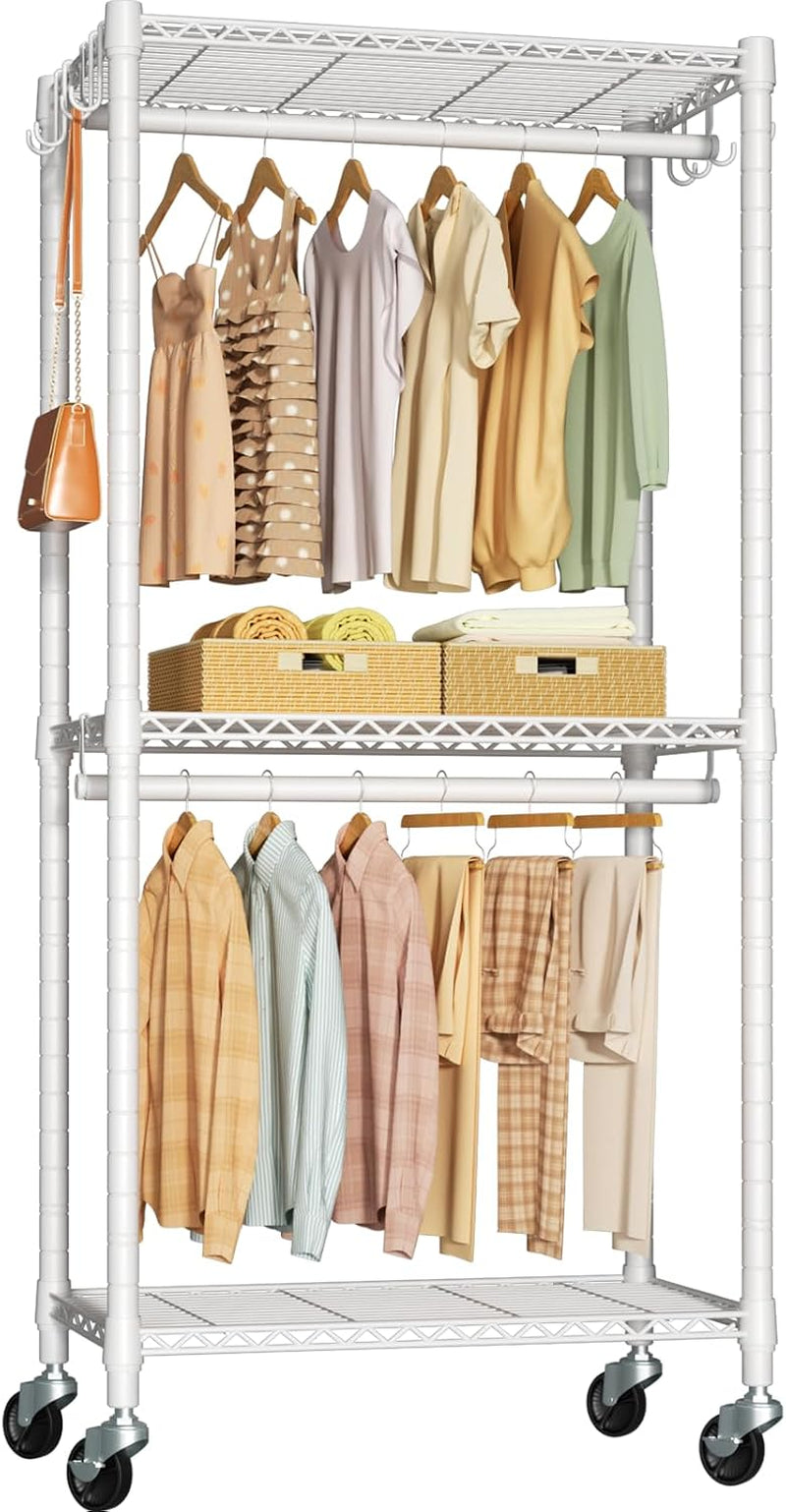 FUTASSI Rolling Clothes Rack, Clothing Racks for Hanging Clothes, White