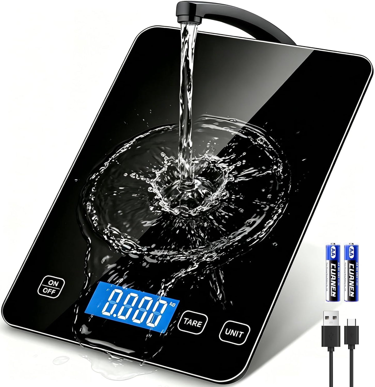Food Kitchen Scale, Digital Food Scale 33Lb/15Kg Digital Kitchen Scale Precisely Measures Grams and Ounces for Meal Prep Baking and Cooking, Rechargeable 304 Stainless Steel Kitchen Scale Black