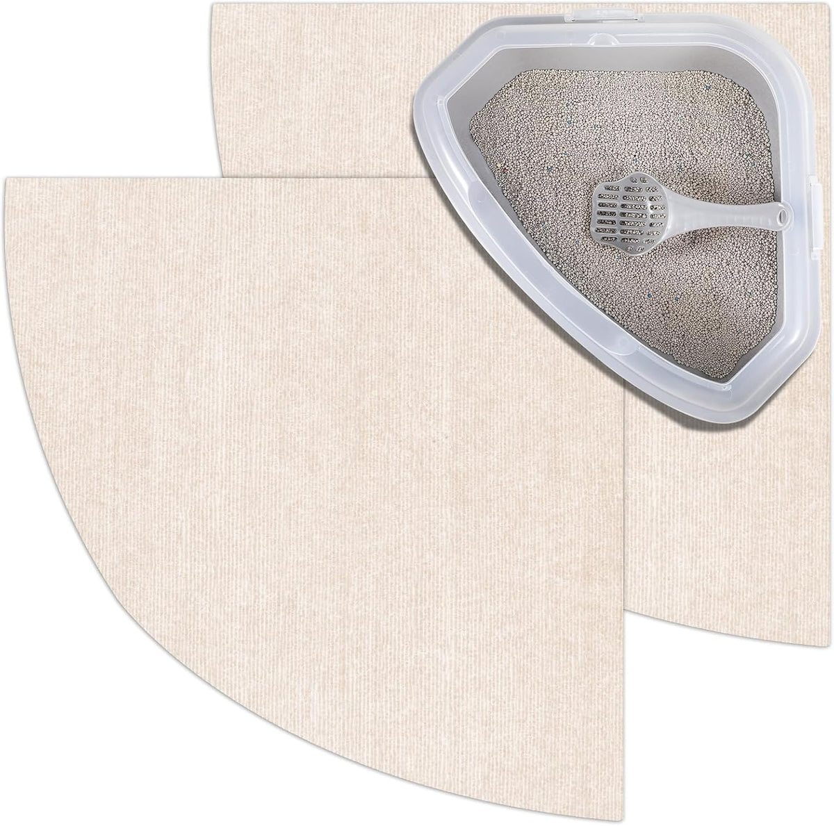Tinideya 2 Pcs Corner Cat Litter Mat Waterproof Litter Box Mat, Beige White