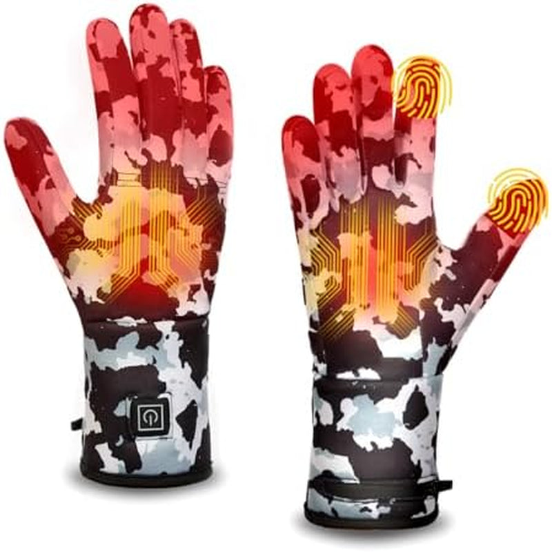 Heated Glove Liners for Men Women, Rechargeable Hand Warmers, Thin Camouflage Touchscreen Battery Electric Gloves Liner for Motorcycle Skiing Hiking Hunting